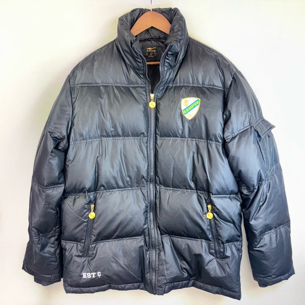 ERKE‎ Puffer Goose Down Coat Jacket Black Crest Y2K Men's Full Zip 90s Warm XL